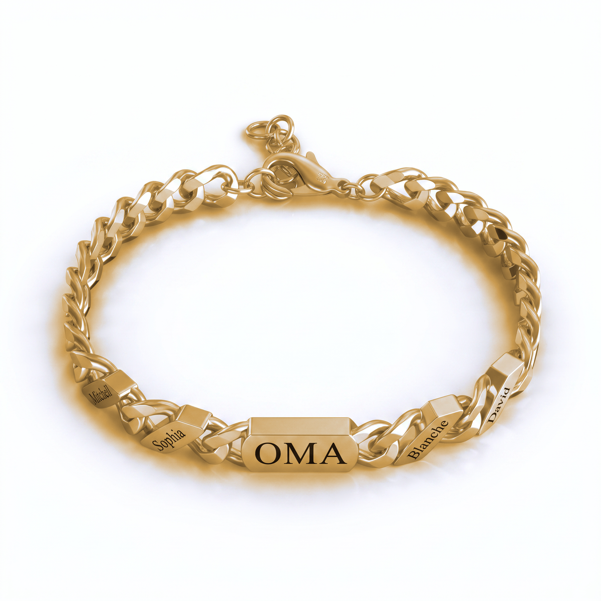 Gepersonaliseerde familieschakelarmband met gegraveerde namen – zilver of goud
