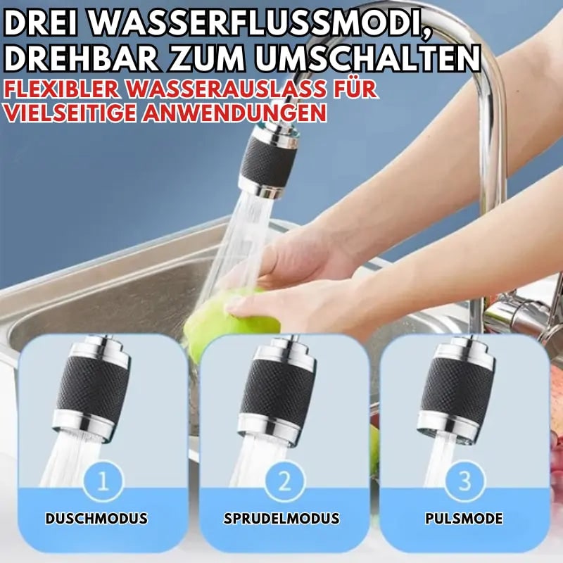 Kraanbeluchter met 360° draaibaar, drie straalstanden en reinigingszeefje als vervanging voor de keukenspoelbak