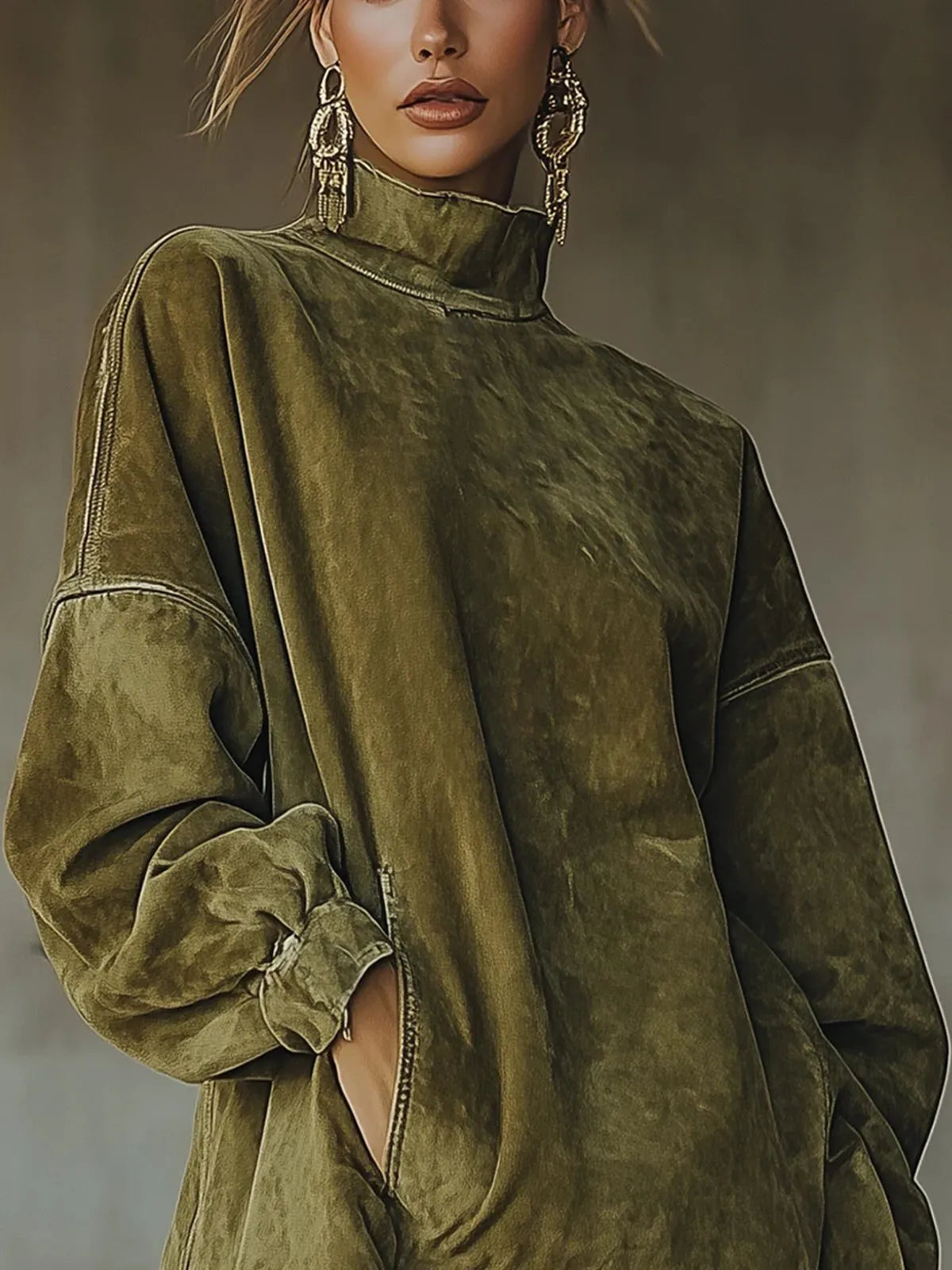 Faye oversized trui-jurk voor dames met lage col en franjeszoom