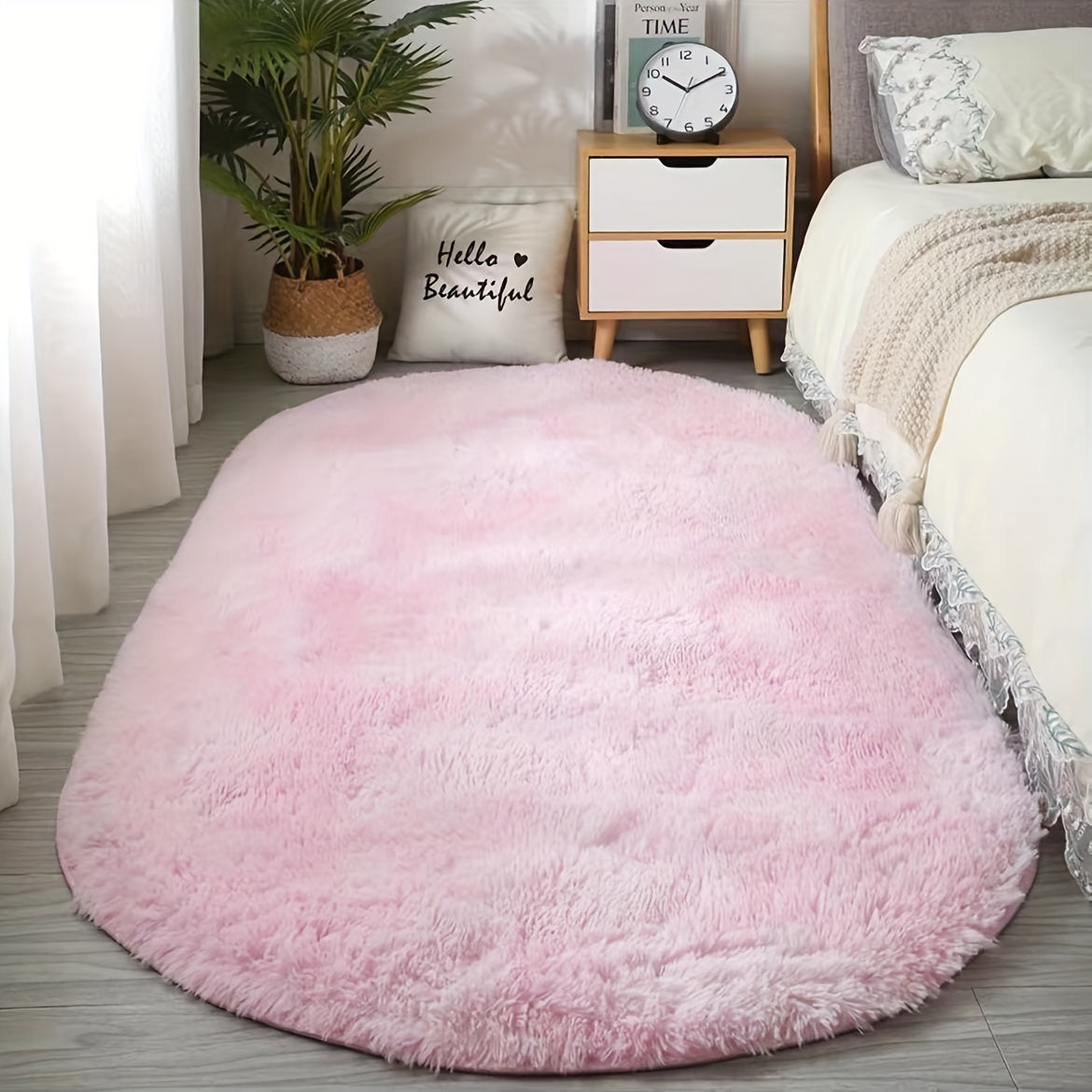 Ovale Pluche Vloerkleed – Zacht Tapijt en Stijl voor Slaapkamer- en Woonkamerdecoratie