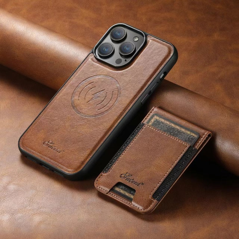 Premium Lederen iPhone Hoesje met Kaartenvak | Duurzaam & Draadloos Oplaadbaar