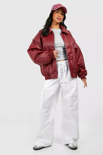oversized leren jasje jas dames ruime pasvorm comfortabel trendy tussenjas zomerjas dames vrouwen chique