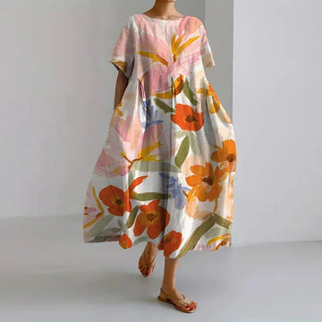 Fern midijurk voor dames met bloemenprint en korte mouwen