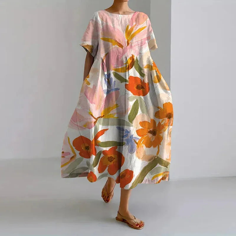 Fern midijurk voor dames met bloemenprint en korte mouwen
