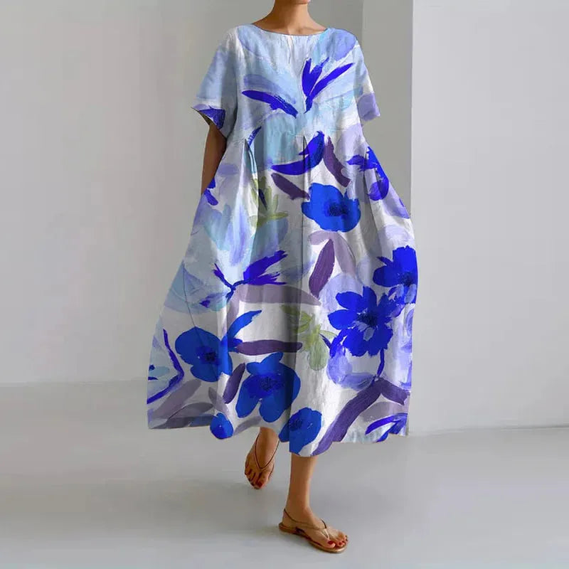 Fern midijurk voor dames met bloemenprint en korte mouwen