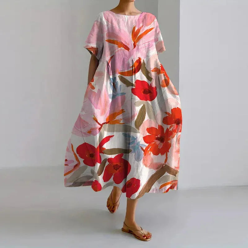 Fern midijurk voor dames met bloemenprint en korte mouwen