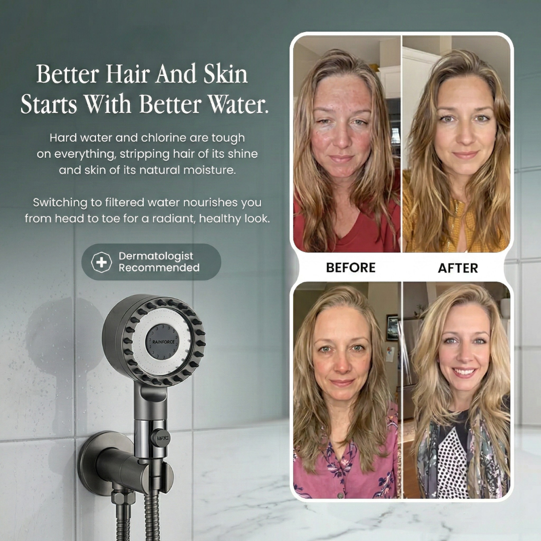 Gefilterde douchekop met hoge druk, handdouche met stopknop en slang