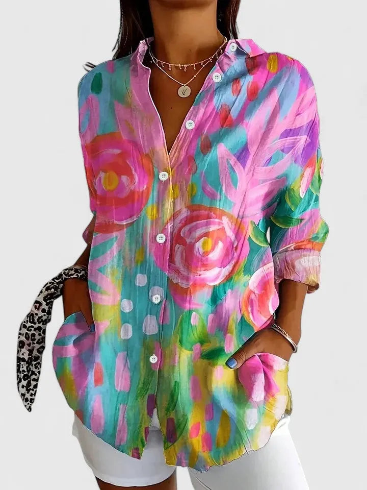Fjola damesblouse met bloemenprint en knoopsluiting
