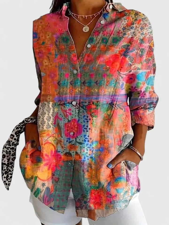 Fjola damesblouse met bloemenprint en knoopsluiting