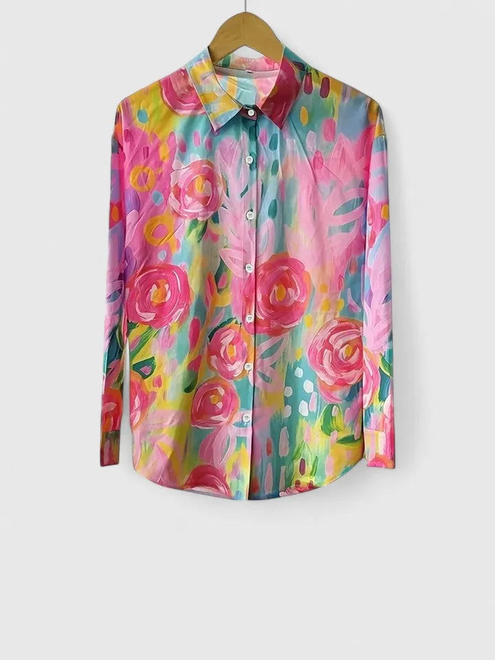 Fjola damesblouse met bloemenprint en knoopsluiting
