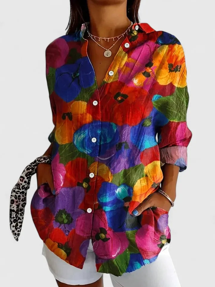 Fjola damesblouse met bloemenprint en knoopsluiting