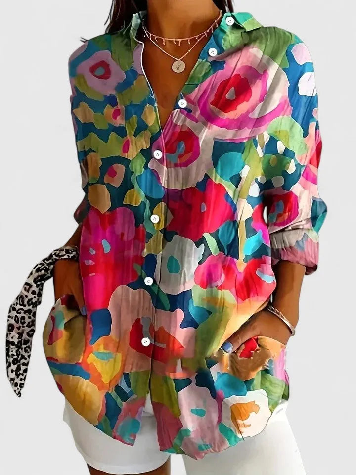 Fjola damesblouse met bloemenprint en knoopsluiting