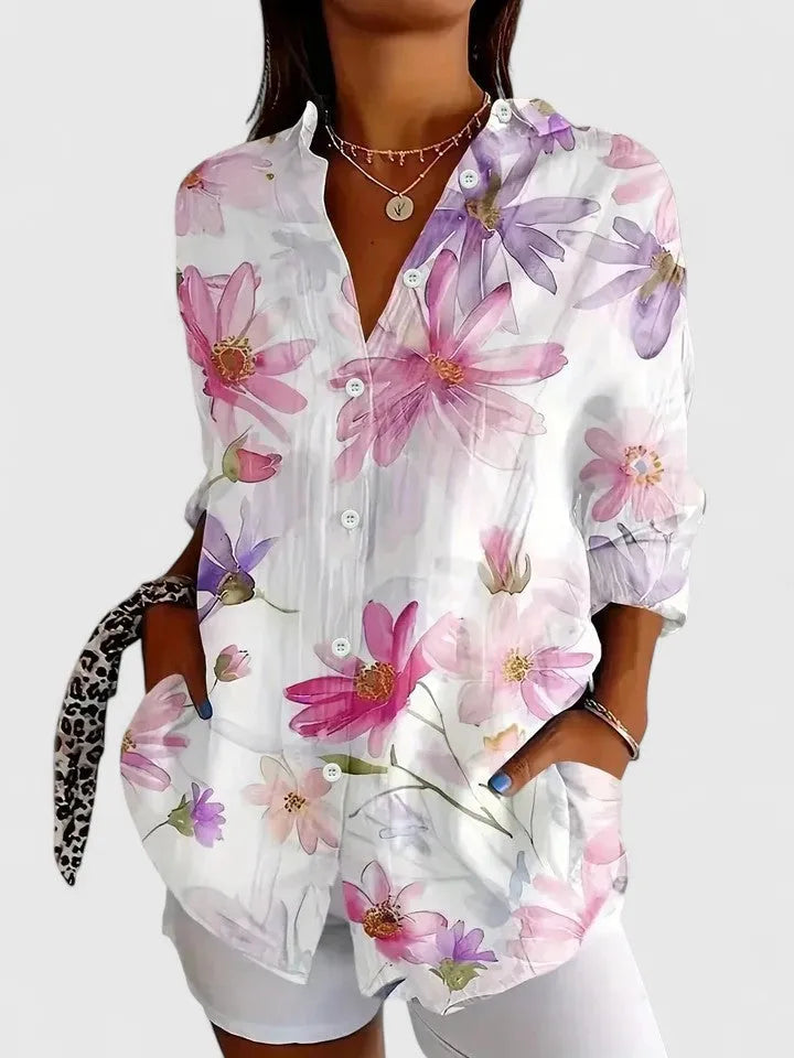Fjola damesblouse met bloemenprint en knoopsluiting