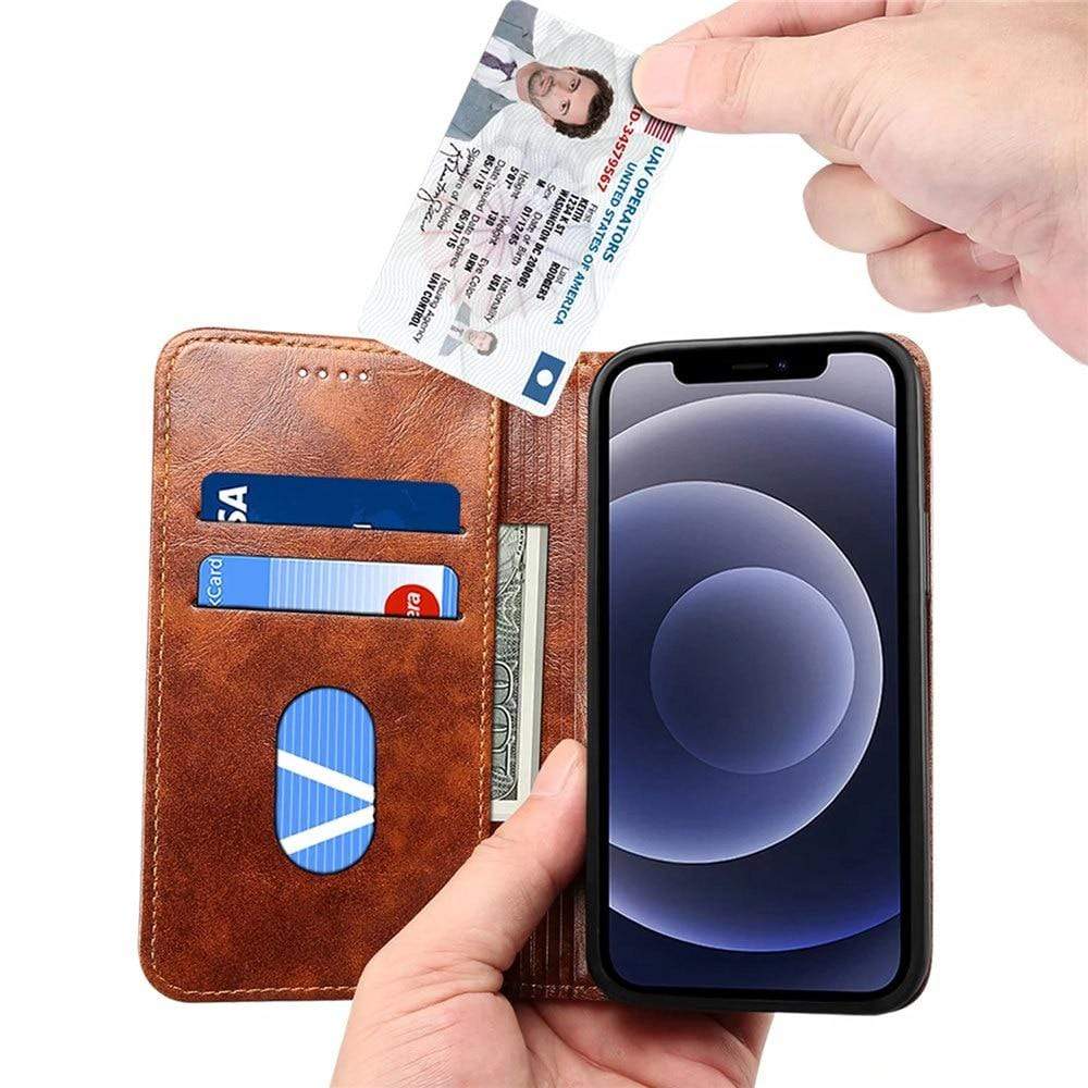Leren Flip Cover Portemonnee Case - jouwwinkel - Echt Leer - Alle Iphone's