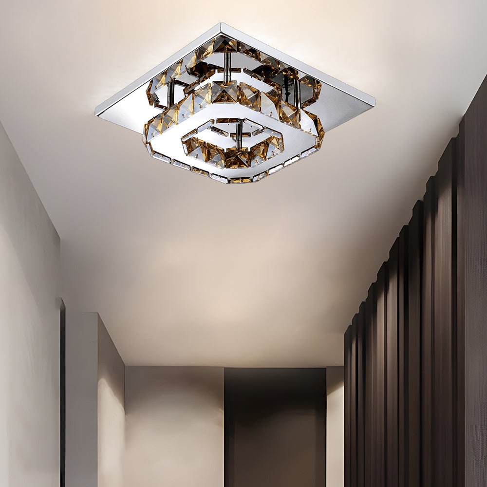 Plafondlamp met led, kristal en vierkant ontwerp voor de slaapkamer