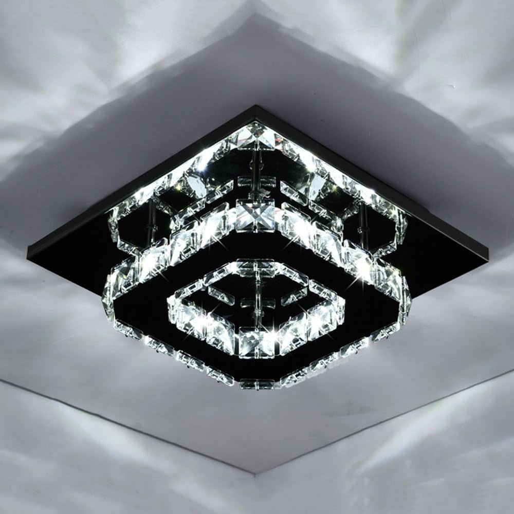 Plafondlamp met led, kristal en vierkant ontwerp voor de slaapkamer