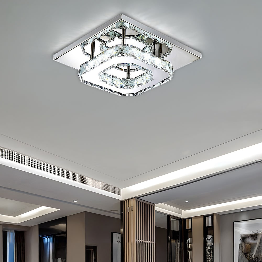 Plafondlamp met led, kristal en vierkant ontwerp voor de slaapkamer