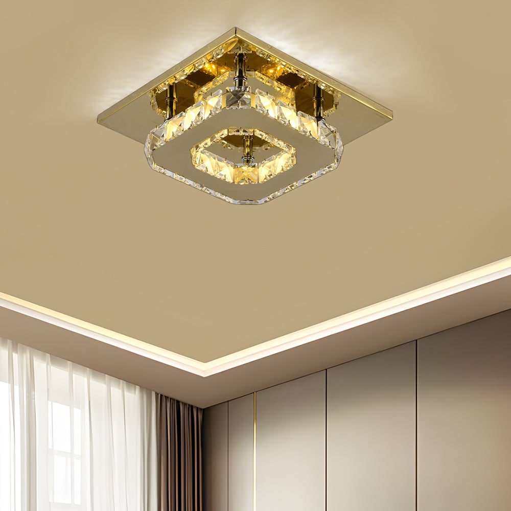 Plafondlamp met led, kristal en vierkant ontwerp voor de slaapkamer