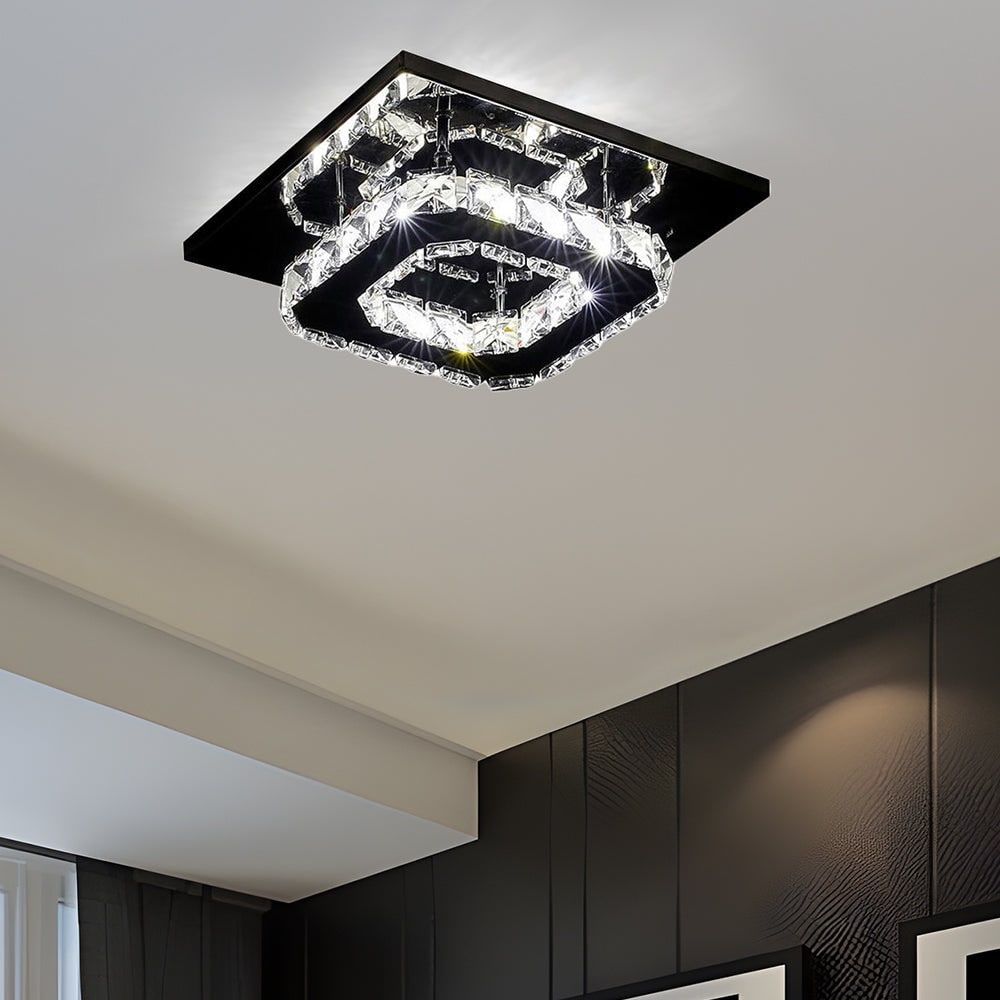 Plafondlamp met led, kristal en vierkant ontwerp voor de slaapkamer