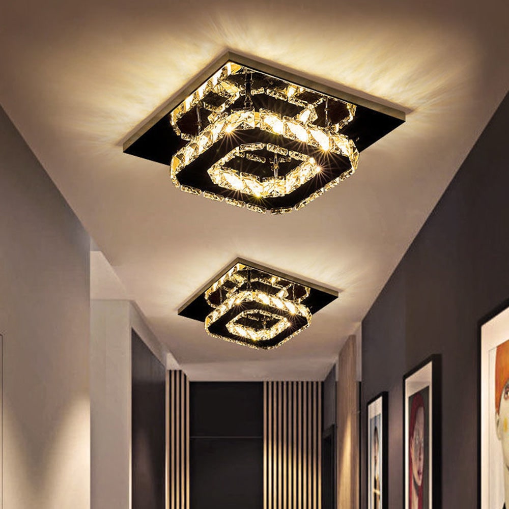 Plafondlamp met led, kristal en vierkant ontwerp voor de slaapkamer