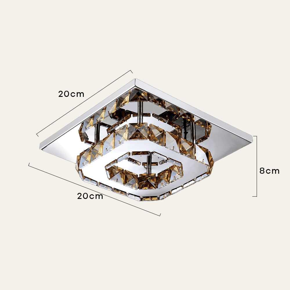 Plafondlamp met led, kristal en vierkant ontwerp voor de slaapkamer
