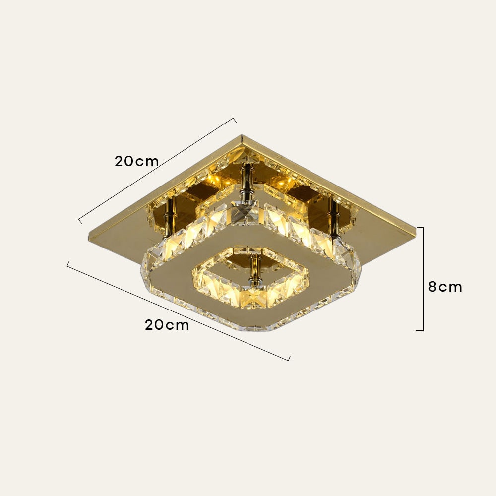 Plafondlamp met led, kristal en vierkant ontwerp voor de slaapkamer