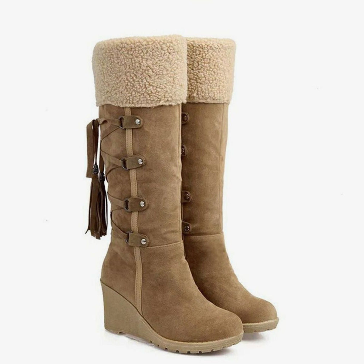 Winter kniehoge laarzen met sleehak en bontrand voor dames