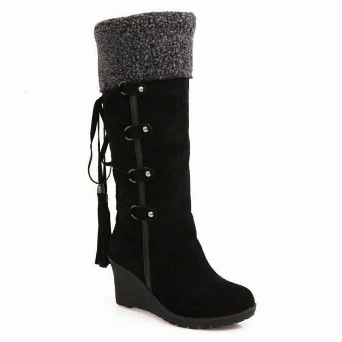 Winter kniehoge laarzen met sleehak en bontrand voor dames