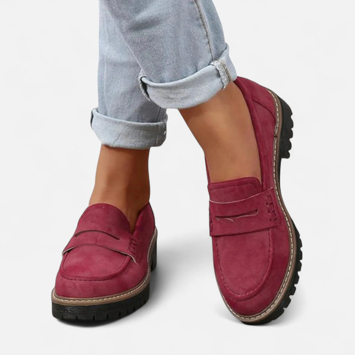 Gaia suède pennyloafers voor dames met plateauzool