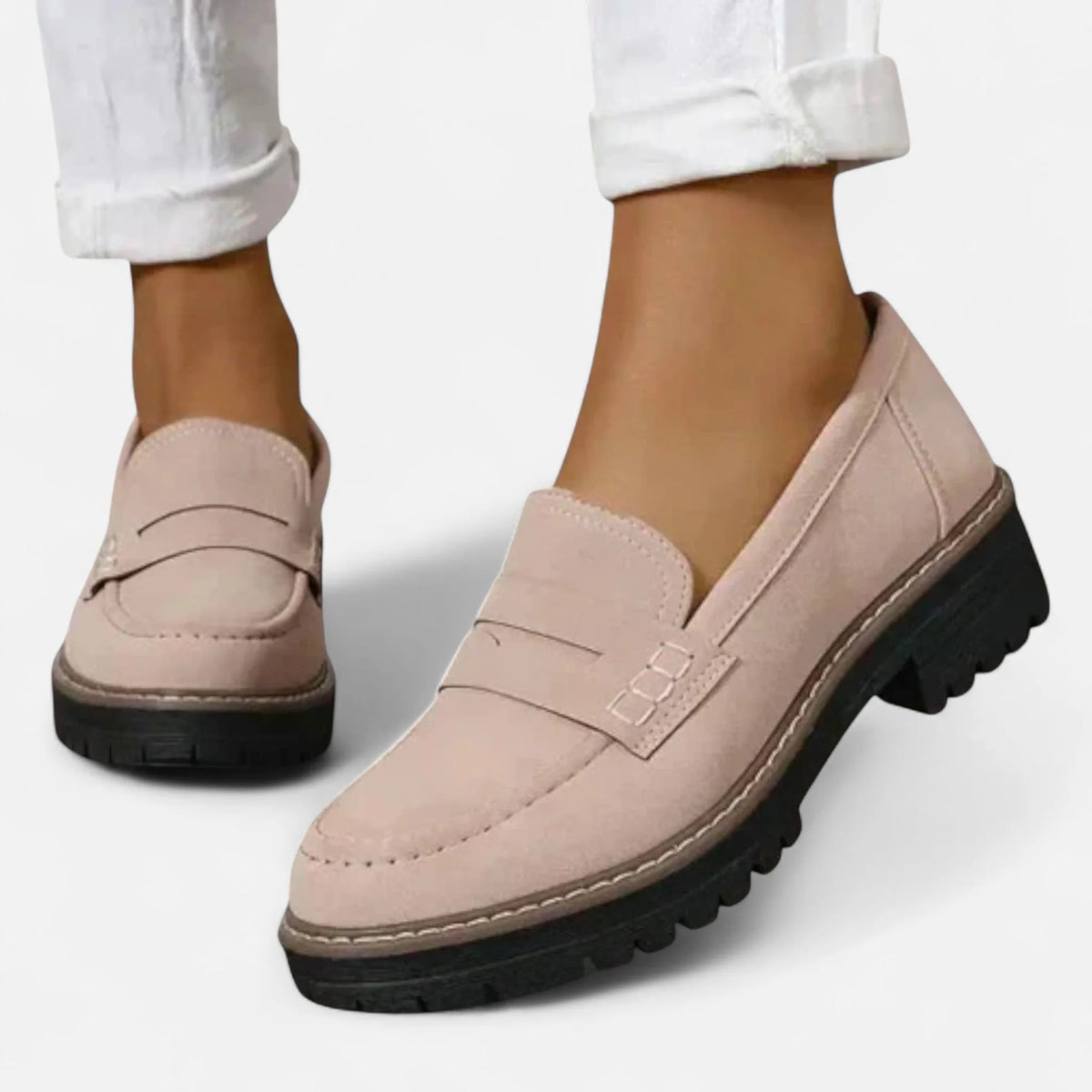 Gaia suède pennyloafers voor dames met plateauzool