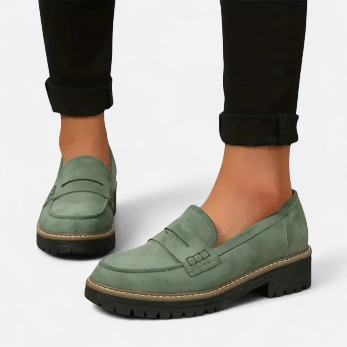 Gaia suède pennyloafers voor dames met plateauzool