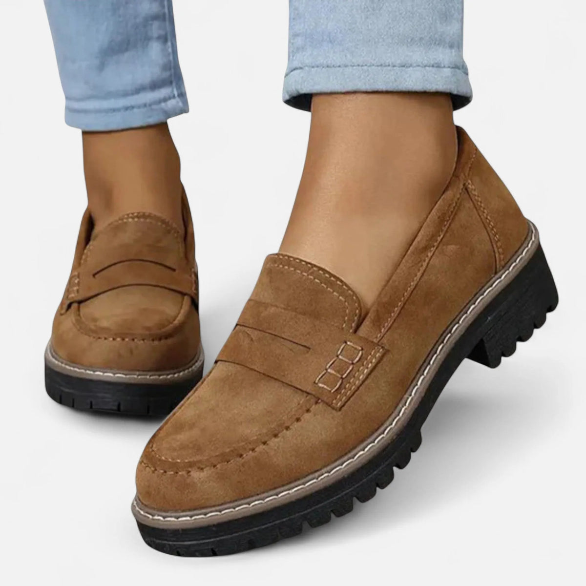 Gaia suède pennyloafers voor dames met plateauzool