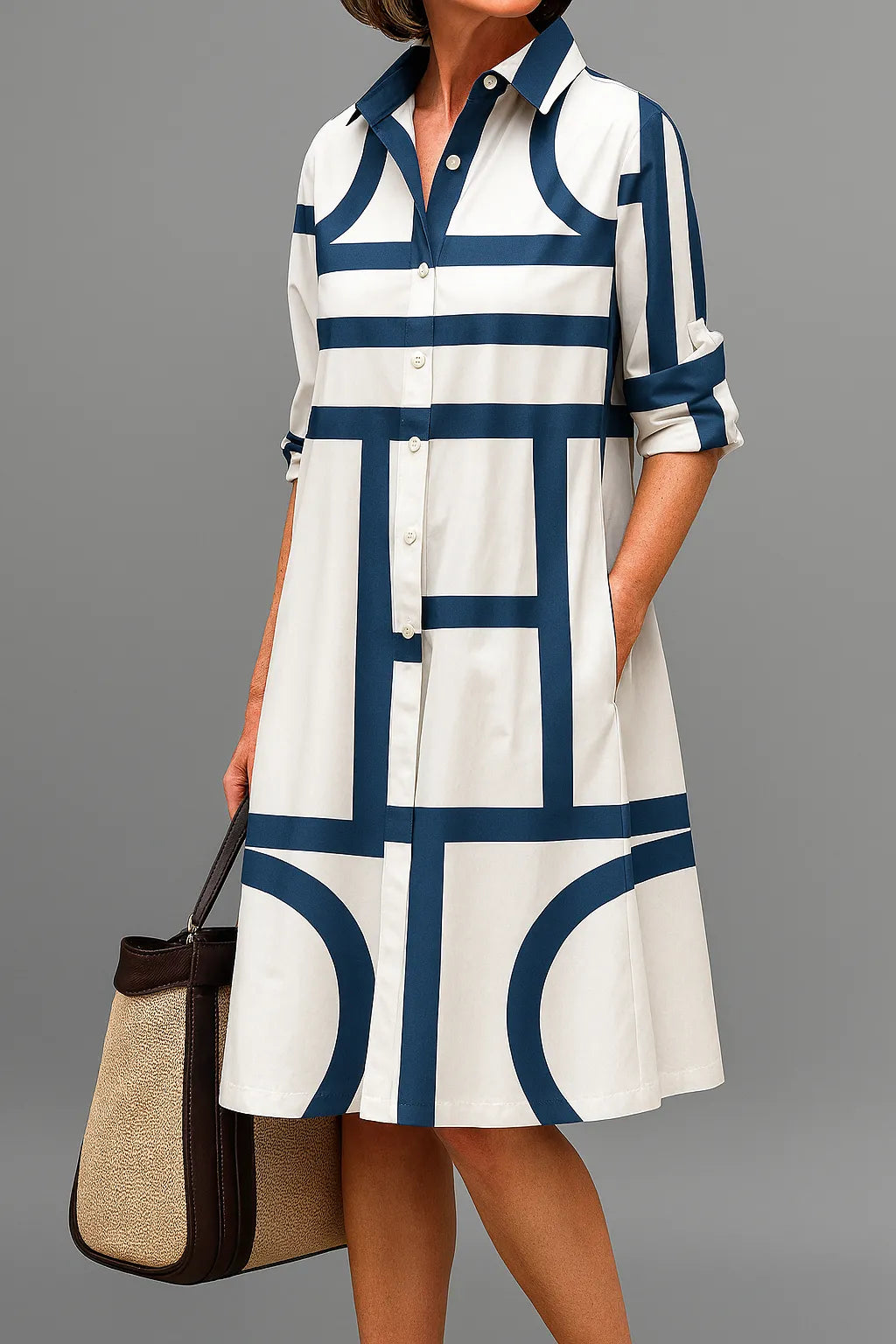 Gardenia midi-overhemdjurk voor dames met knoopsluiting