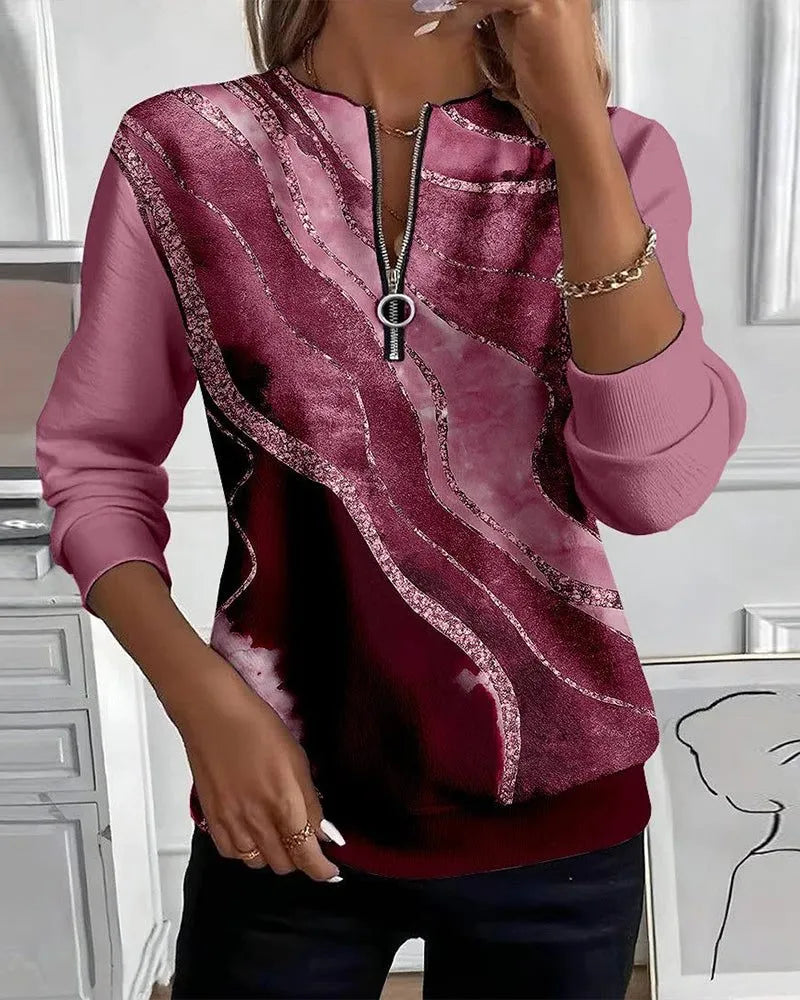 Gemma damessweater met paillettenprint en halve rits