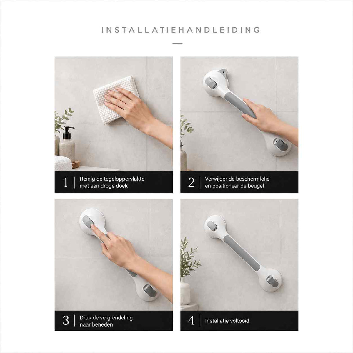 Zuignaphandgreep voor de douche, veiligheidsgreep voor de badkamer zonder boren, 15,7 inch