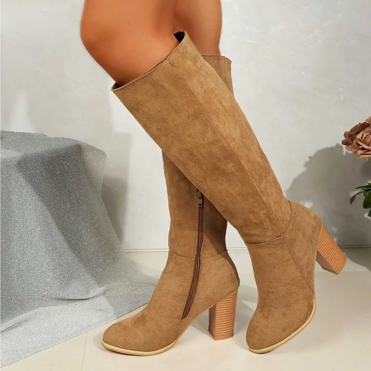 Genoveva kniehoge cowboylaarzen met blokhak voor dames