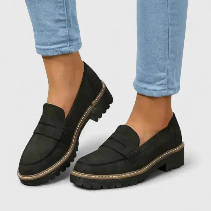 Geraldine damespennyloafers met profielzool
