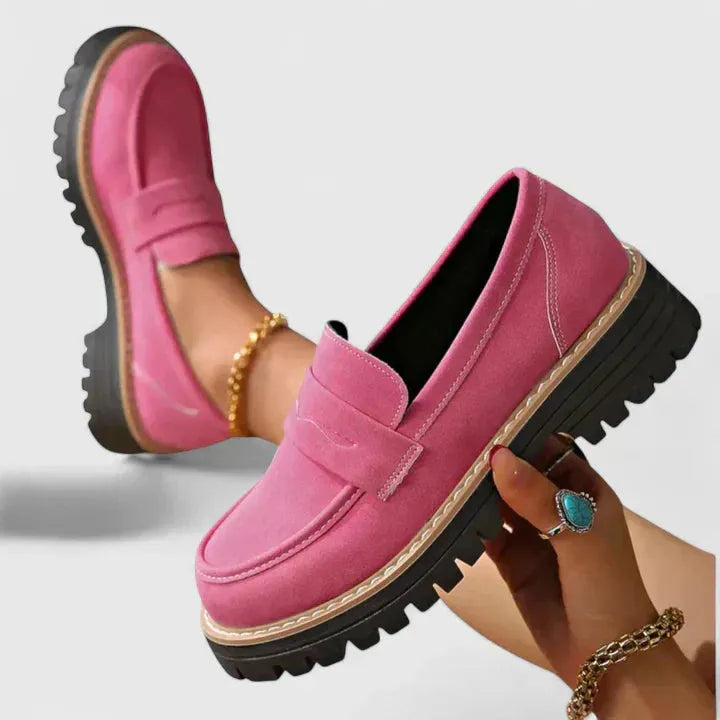 Geraldine damespennyloafers met profielzool