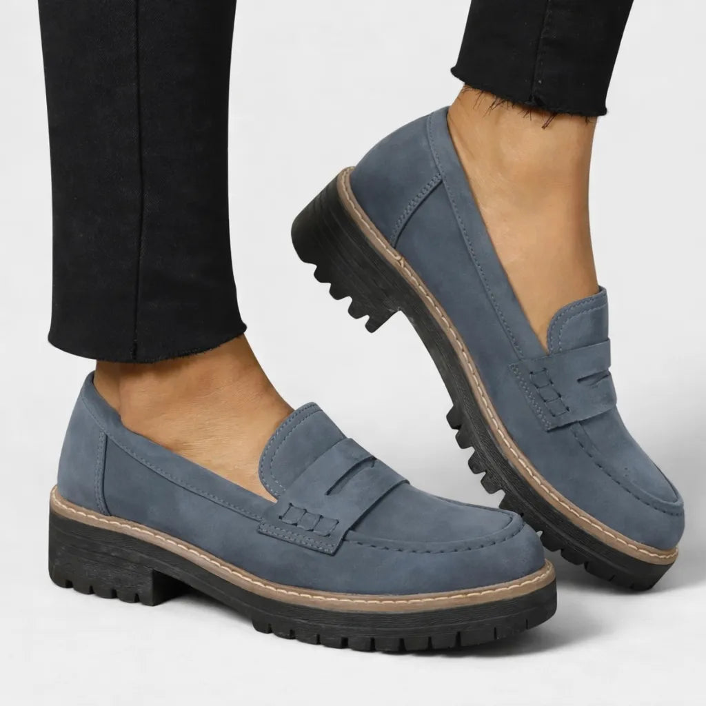 Geraldine damespennyloafers met profielzool