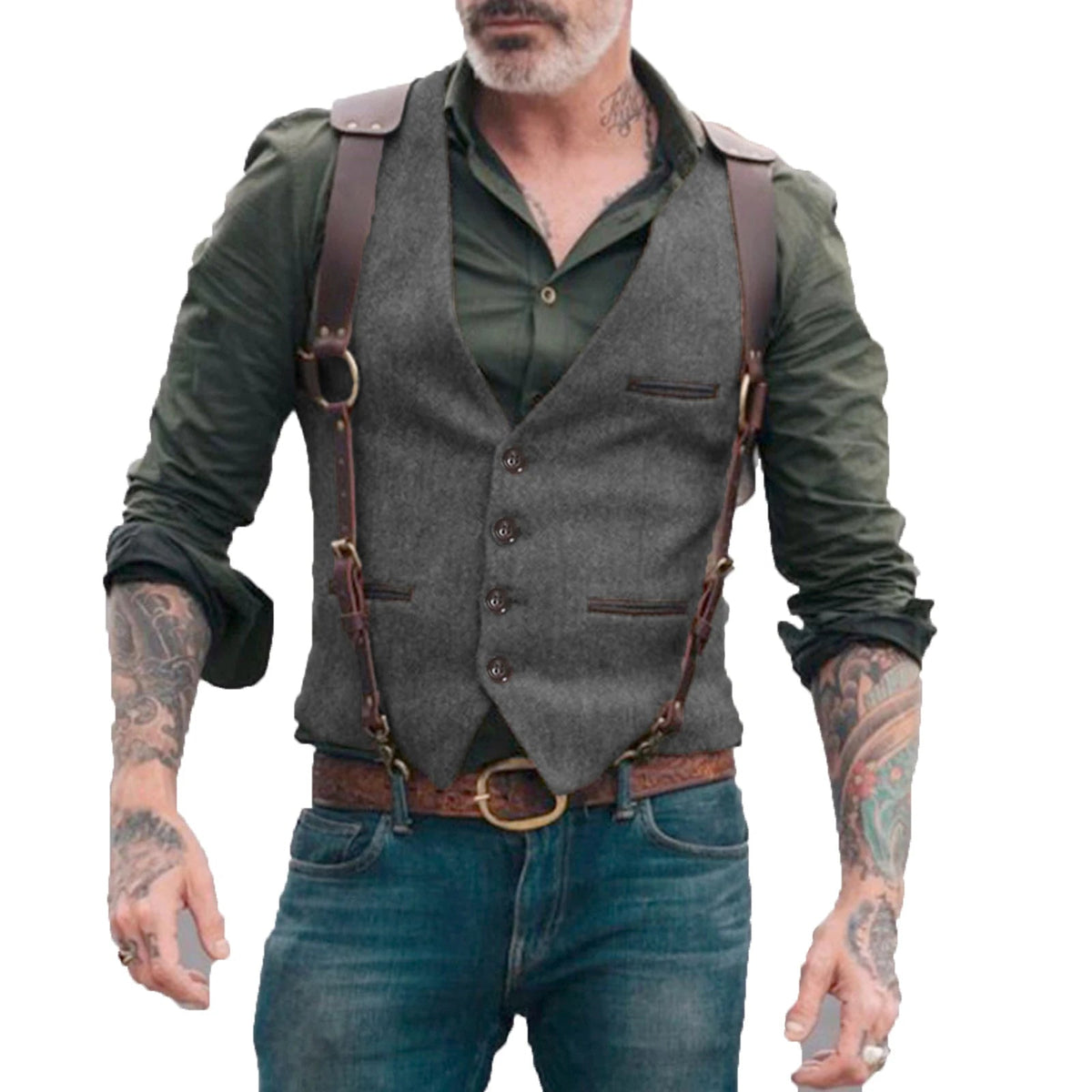 Heren Gilet in Herringbone Stijl