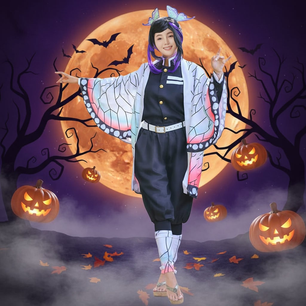 Halloween anime cosplaykostuum en outfit voor verkleden als personage met haorijas en beenwikkels