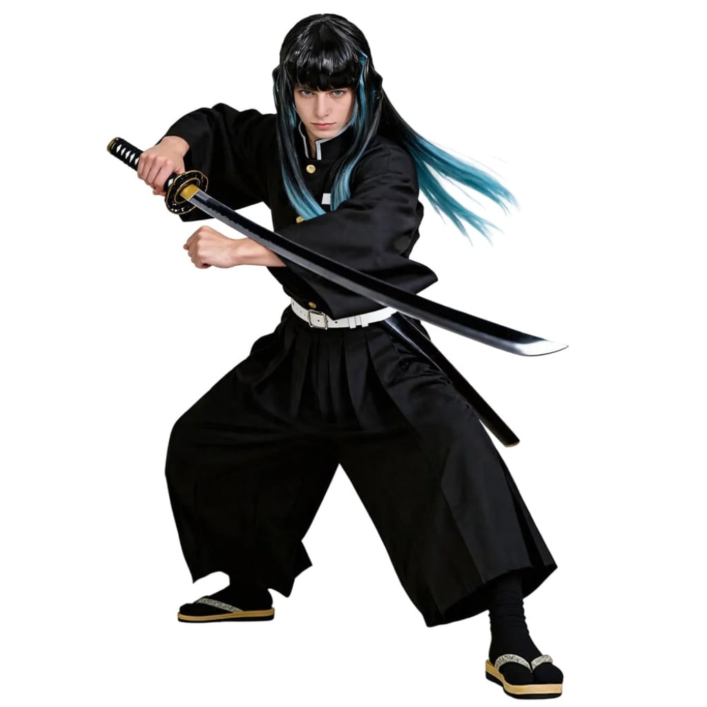 Halloween anime cosplaykostuum en outfit met hoge kraag en wijde mouwen in samoerai-stijl