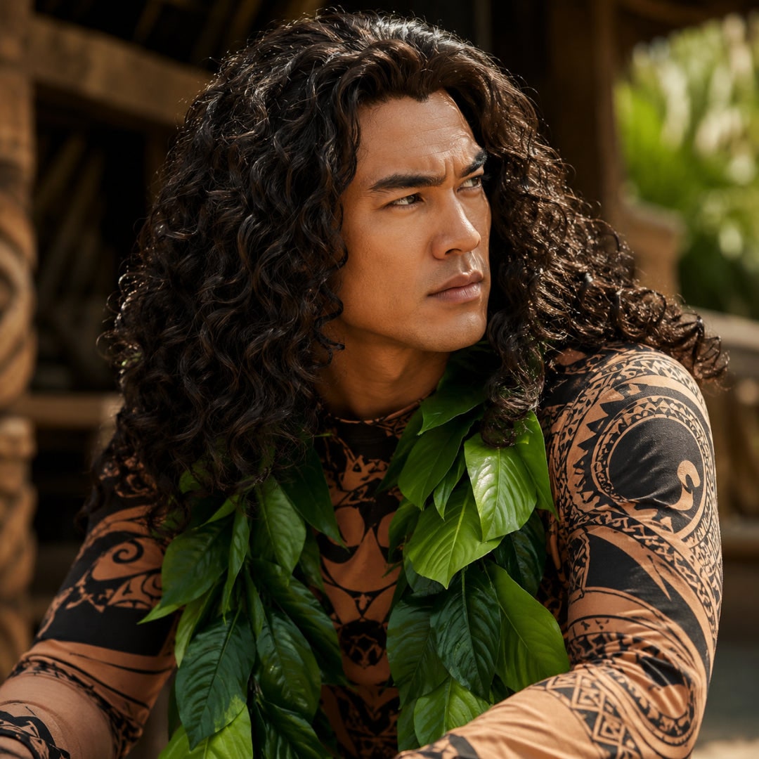 Halloween bodysuitkostuum met tatoeageprint en nep-bladerenrok Island Demigod