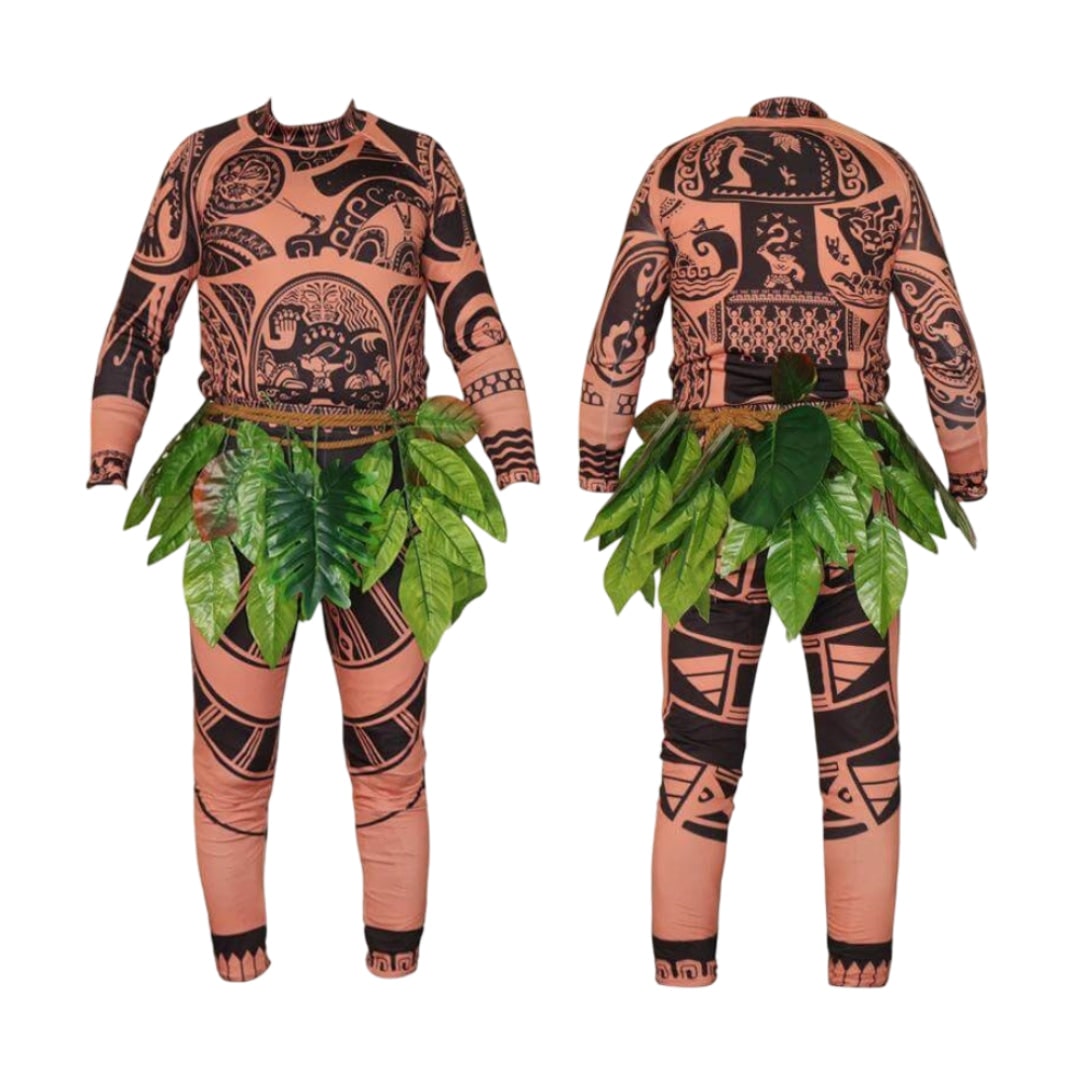 Halloween bodysuitkostuum met tatoeageprint en nep-bladerenrok Island Demigod