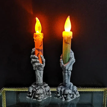Halloween vlamloze LED-taperkaars op batterijen met skeletvinger-houder voor feestdecoratie
