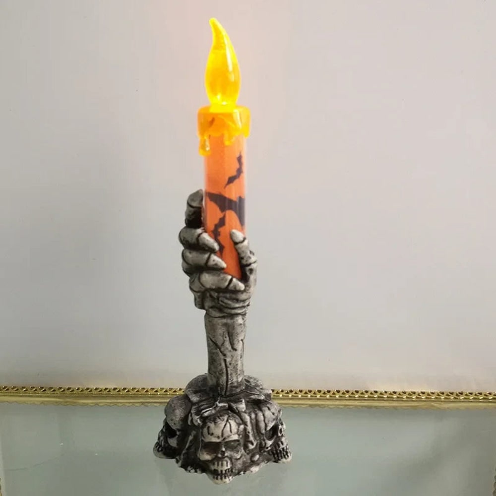 Halloween vlamloze LED-taperkaars op batterijen met skeletvinger-houder voor feestdecoratie