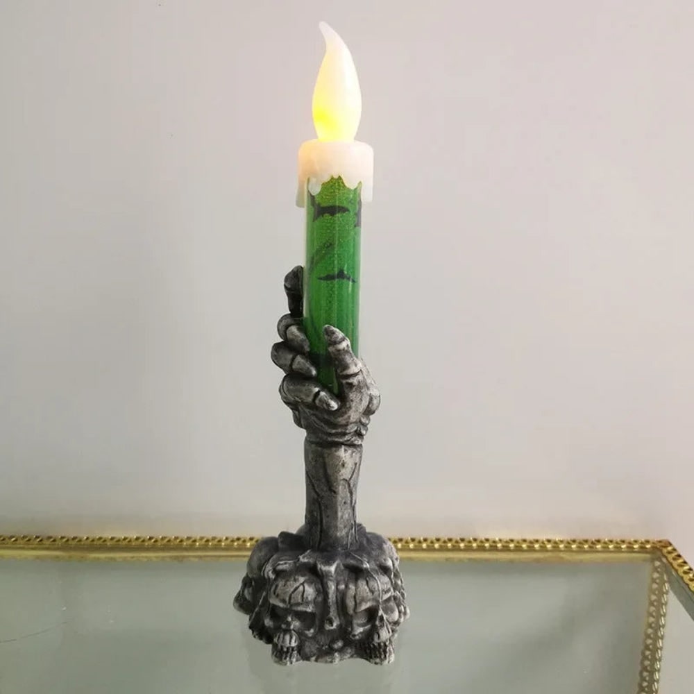 Halloween vlamloze LED-taperkaars op batterijen met skeletvinger-houder voor feestdecoratie