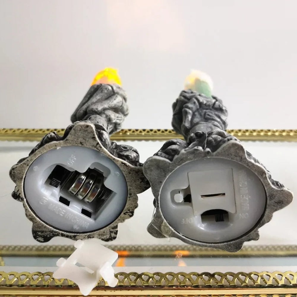 Halloween vlamloze LED-taperkaars op batterijen met skeletvinger-houder voor feestdecoratie