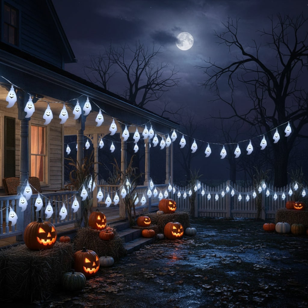 Halloween spookjes-lichtsnoer op batterijen LED buitendecoratie voor terras en tuinfeest