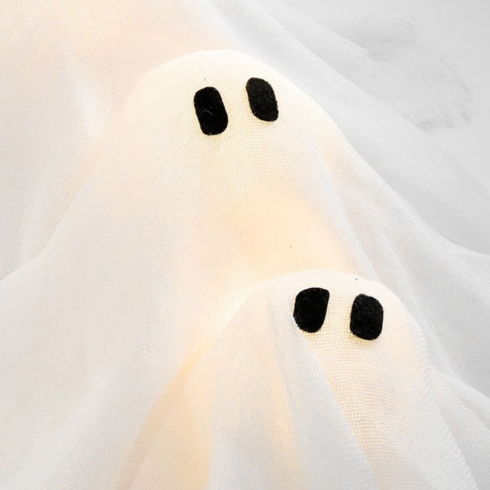 Halloween spookkrans met ledlampjes zwart gaas deur voor buitendecoratie
